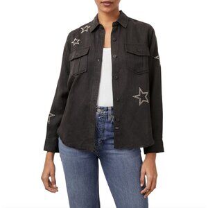 Rails Black Loren Button-Down Shirt Jacket Gold‎ Stars Size Small Frayed Hem Top
